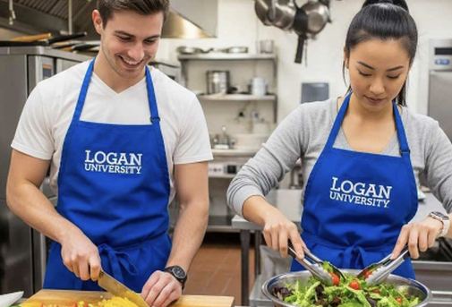Two Logan dietetics students preparing fresh vegetables in the teaching kitchen